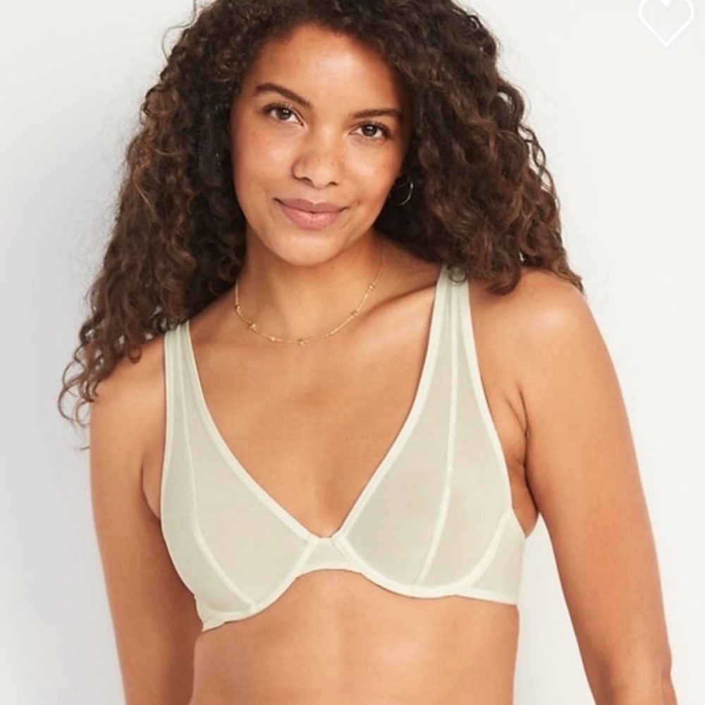 Old Navy Mesh Unlined Underwire Plunge Bra for Women in Cream NWT